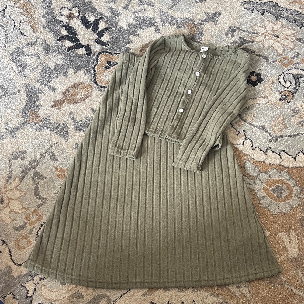 Stylish Green Ribbed 2 piece set
